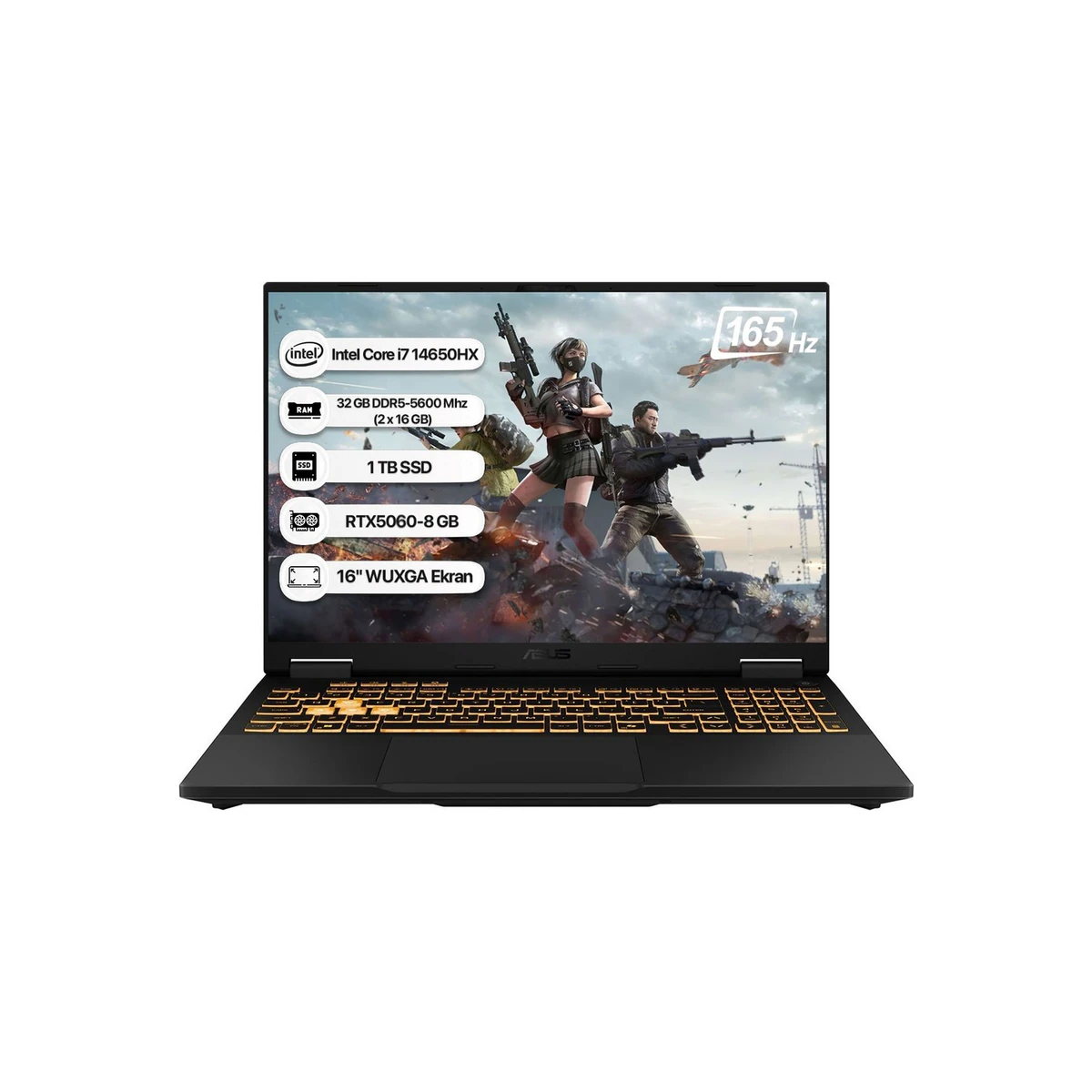 Asus Tuf Gaming F16 FX608JMR-RV078 Intel Core I7 14650HX 32GB 1 Tb SSD RTX5060-8GB 115W Freedos 16" 165Hz Wuxga Taşınabilir