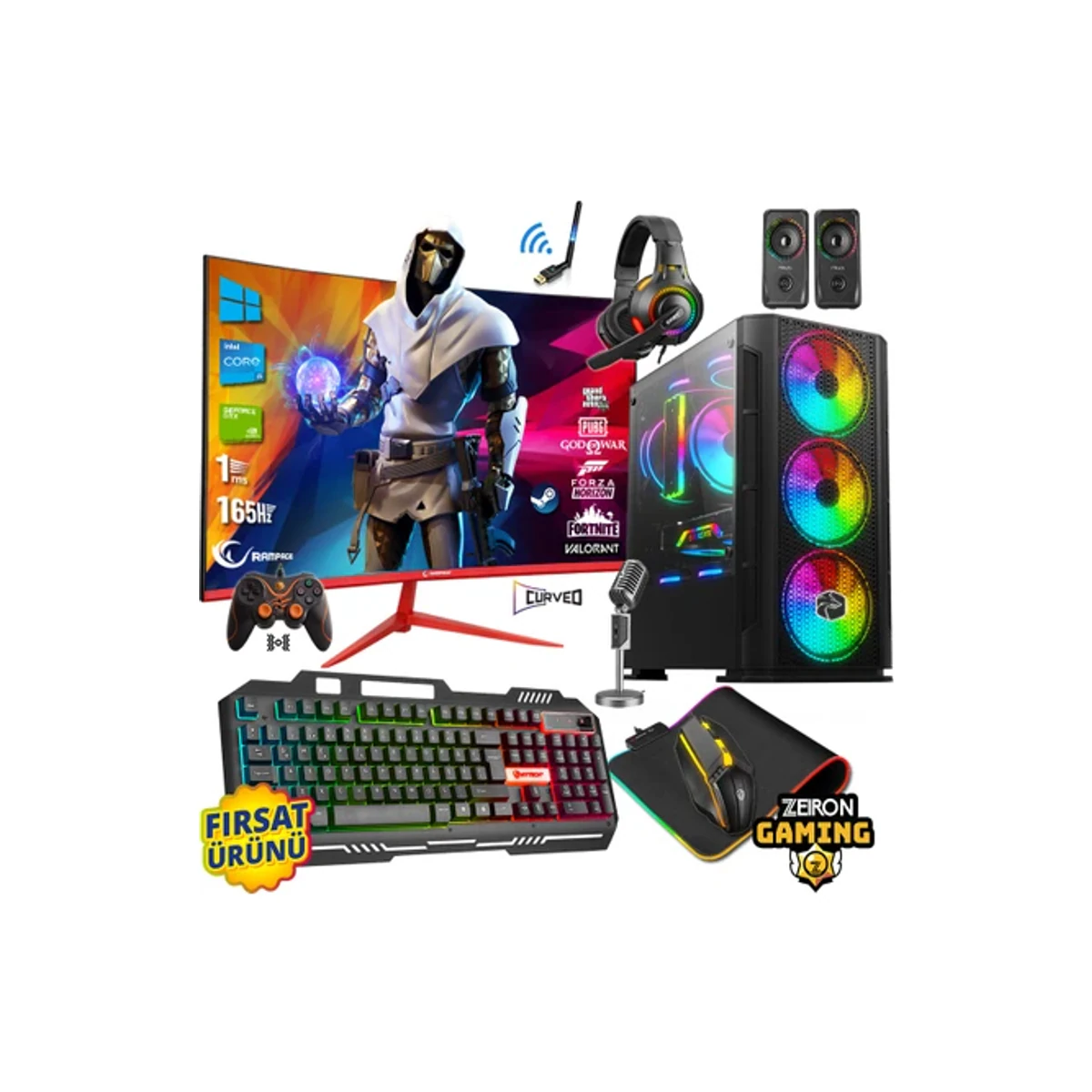 Zeiron Galaxy Ryzen 5 5500 16GB DDR4 512GB NVMe M.2 SSD RX580 8GB 24" 165Hz Hazır Sistem Oyuncu Bilgisayarı